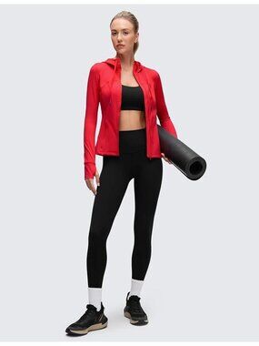CRZ Yoga Womens Red Zip-Up Hooded Jacket US S Athletic Stretch Fit (MM498)